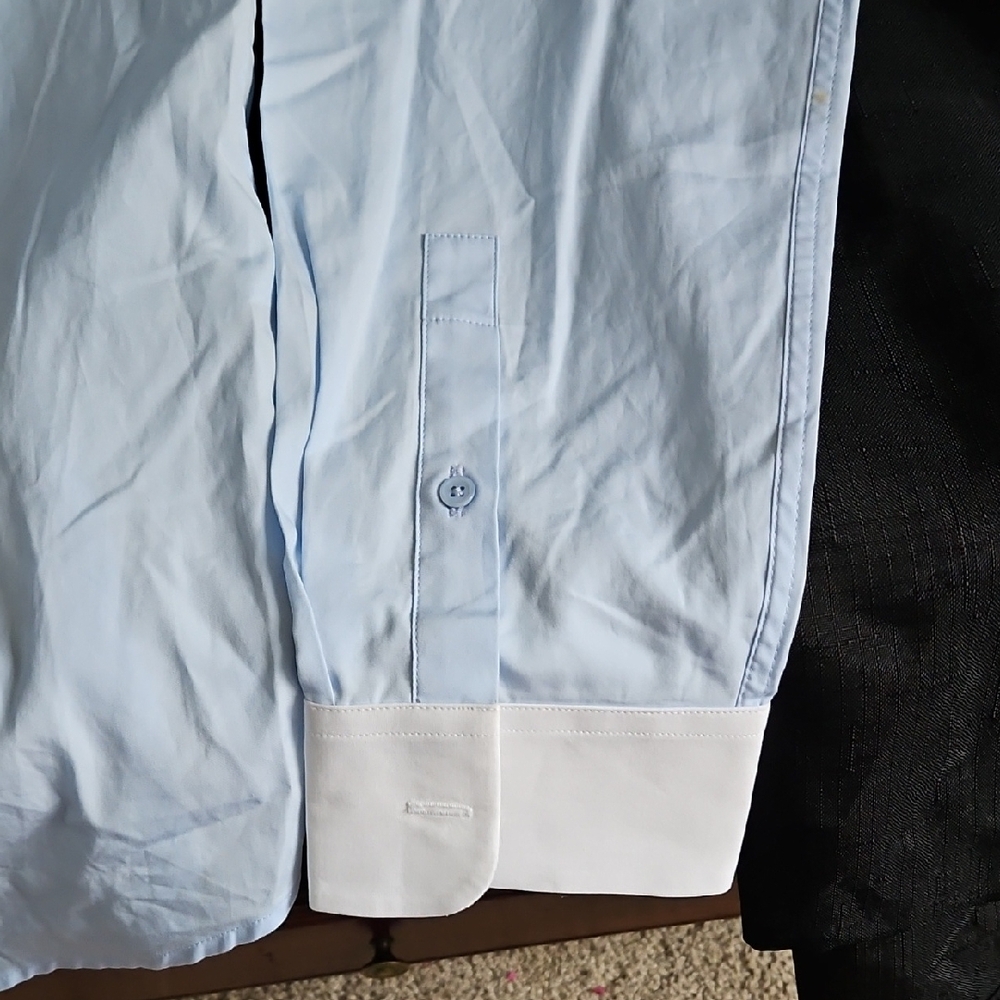 Sandro Light Blue Dress Shirt with White Collar - Picture 7 of 16